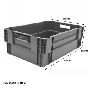 Standard Euro Box 60cm Solid Sides & Base 40 Litre